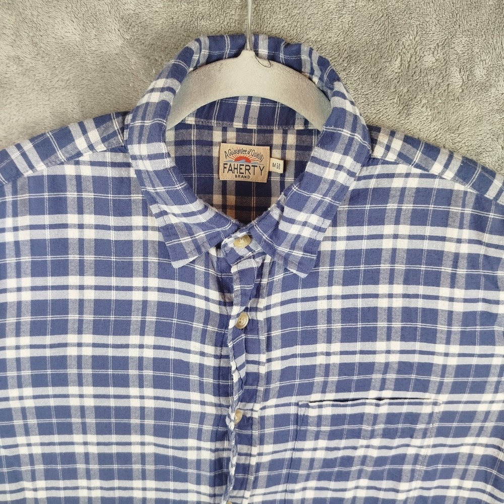 Faherty Movement Button Shirt Mens Medium Performance Dark Blue Plaid - Picture 5 of 13